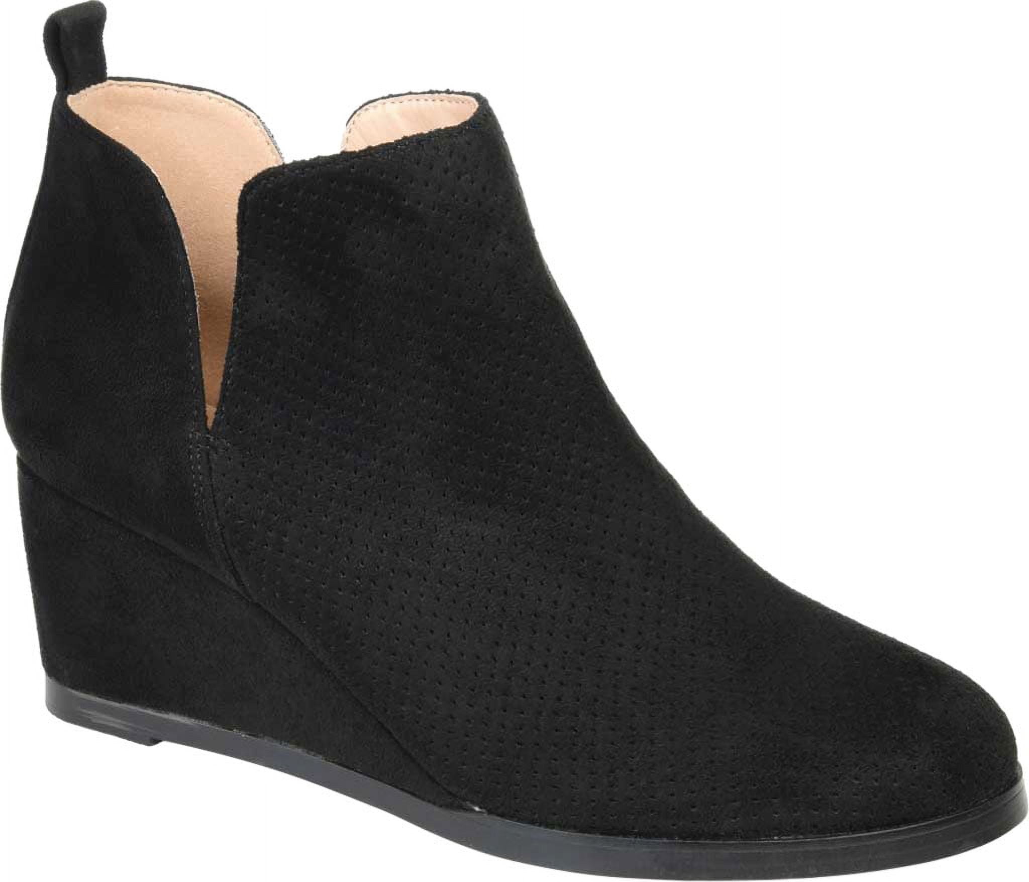 Black suede top wedge bootie