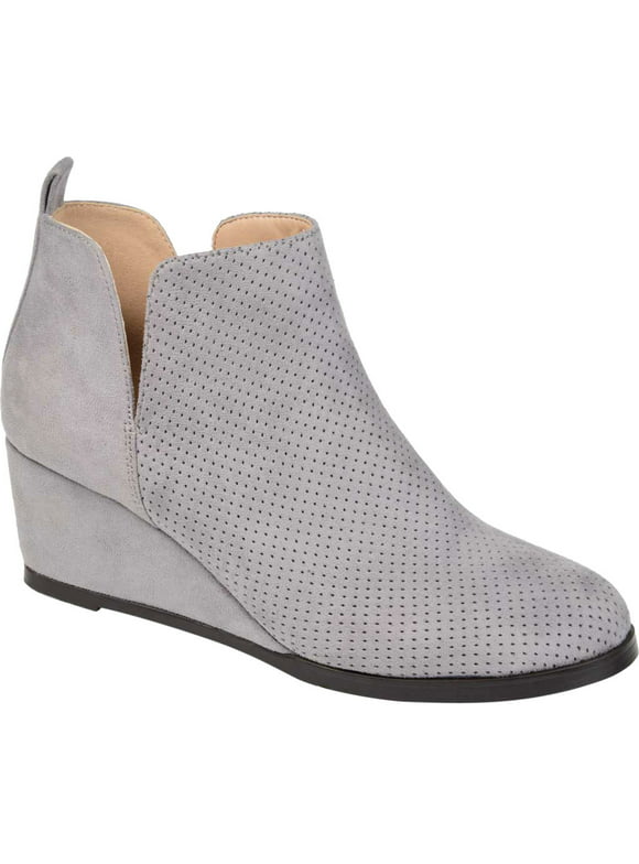 Women's Journee Collection Mylee Wedge Heel Ankle Bootie Grey Perforated Faux Suede 7 M