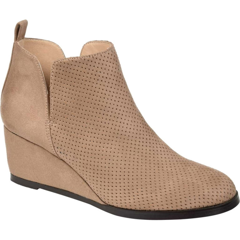 Women s Journee Collection Mylee Wedge Heel Ankle Bootie Taupe Perforated Faux Suede 6.5 M Walmart