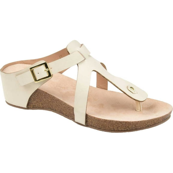 Women's Journee Collection Navara Wedge Thong Sandal Beige Faux Leather 5.5 M
