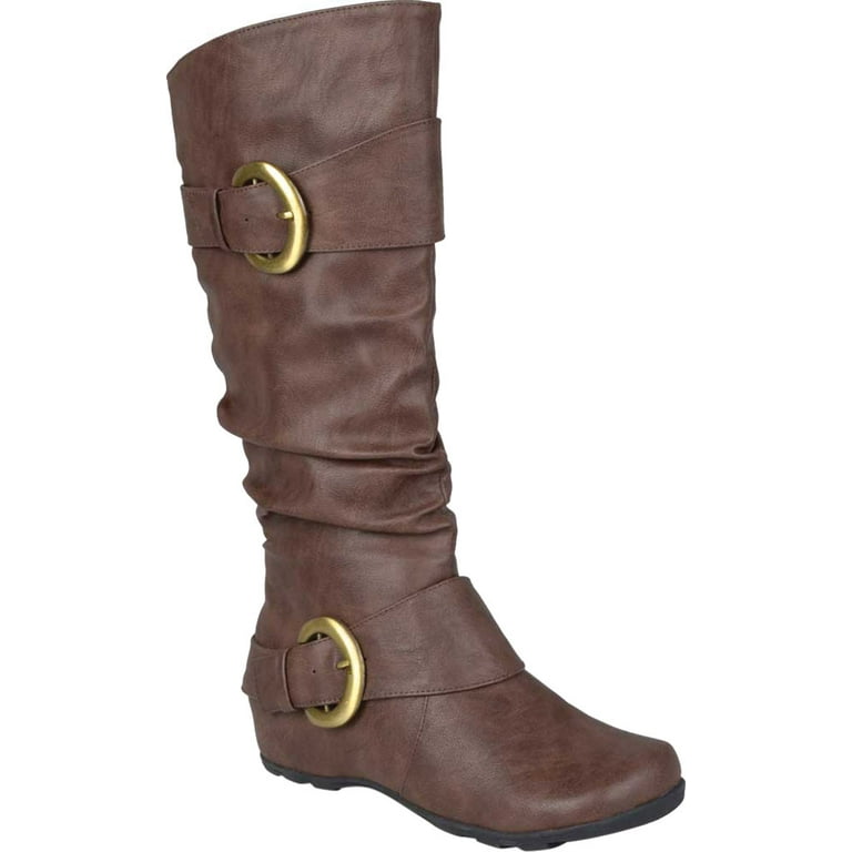 Women s Journee Collection Paris Extra Wide Calf Slouch Boot Brown Faux Leather 8.5 M Walmart