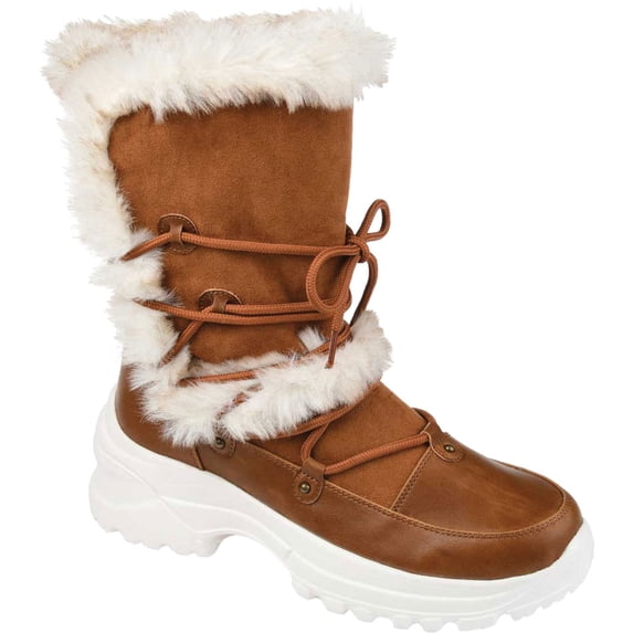 Women's Journee Collection Polar Mid Calf Boot Tan Faux Suede/Faux Leather 8.5 M