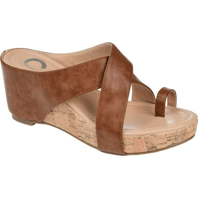 Women's Journee Collection Rayna Toe Loop Wedge Sandal Brown Faux Leather 8 M