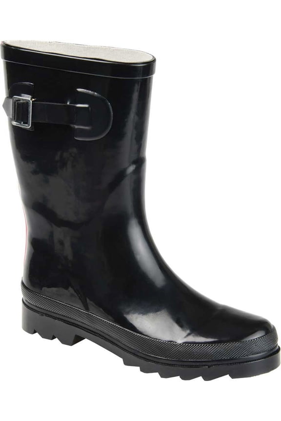 Women's Journee Collection Seattle Mid Calf Rain Boot Black Rubber 6 M