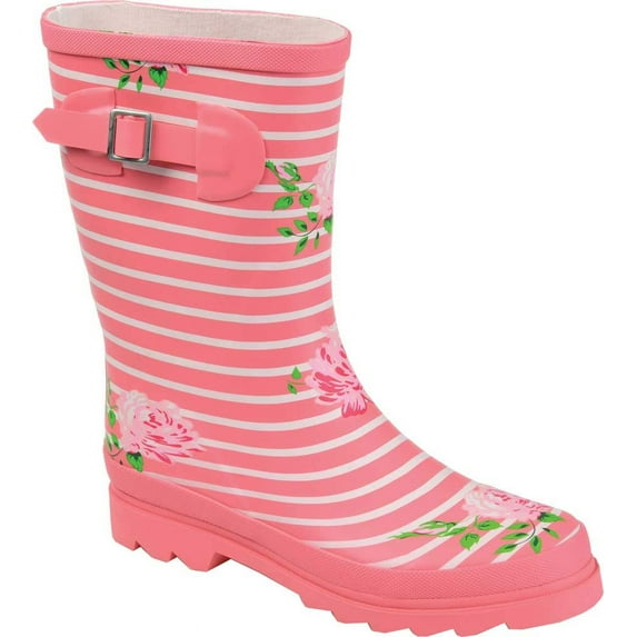 Women's Journee Collection Seattle Mid Calf Rain Boot Pink Rubber 6.5 M