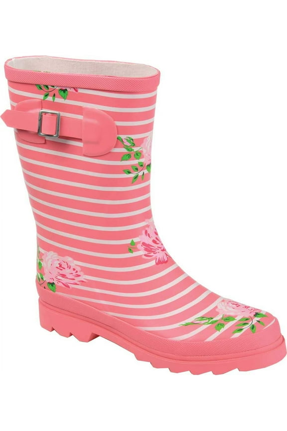 Women's Journee Collection Seattle Mid Calf Rain Boot Pink Rubber 7.5 M