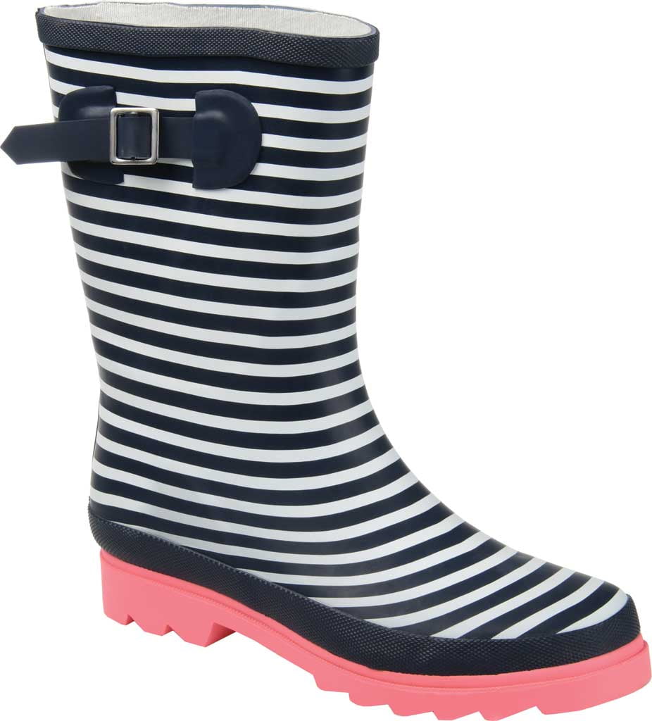 Women's Journee Collection Seattle Mid Calf Rain Boot Stripe Rubber 10 M