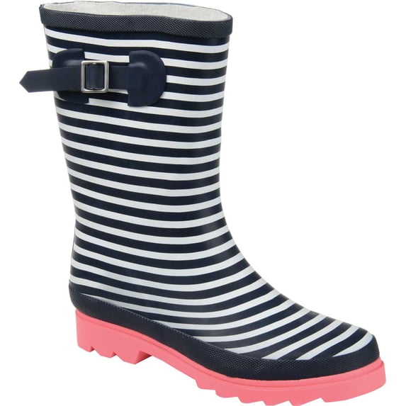 Women's Journee Collection Seattle Mid Calf Rain Boot Stripe Rubber 8 M