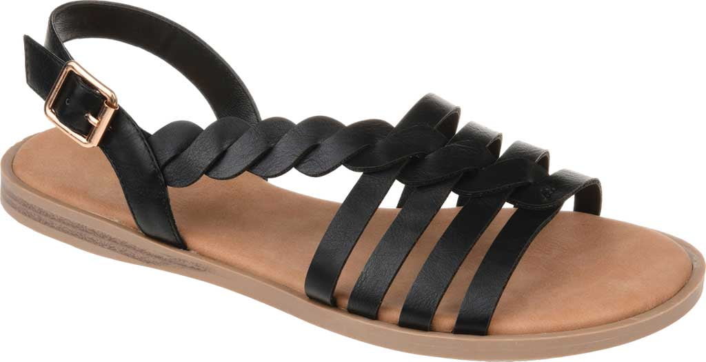 Women's Journee Collection Solay Flat Strappy Sandal Black Faux Leather 9 M