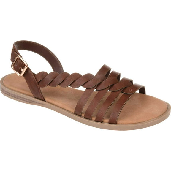 Women's Journee Collection Solay Flat Strappy Sandal Brown Faux Leather 7 M