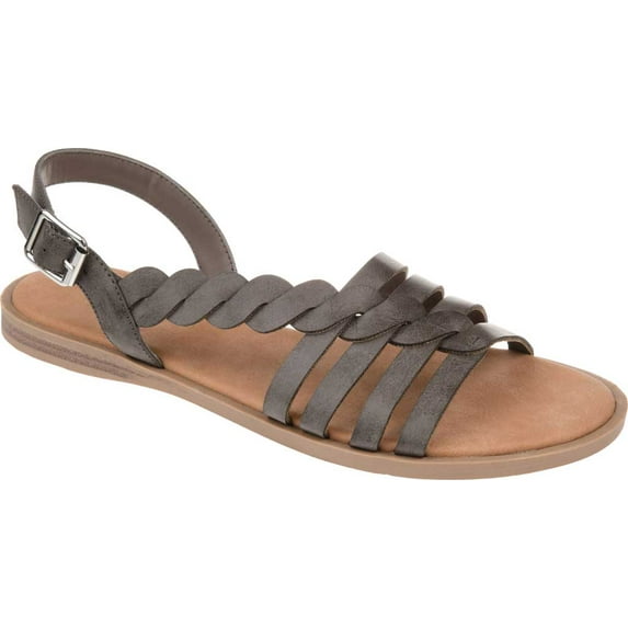Women's Journee Collection Solay Flat Strappy Sandal Grey Faux Leather 11 M