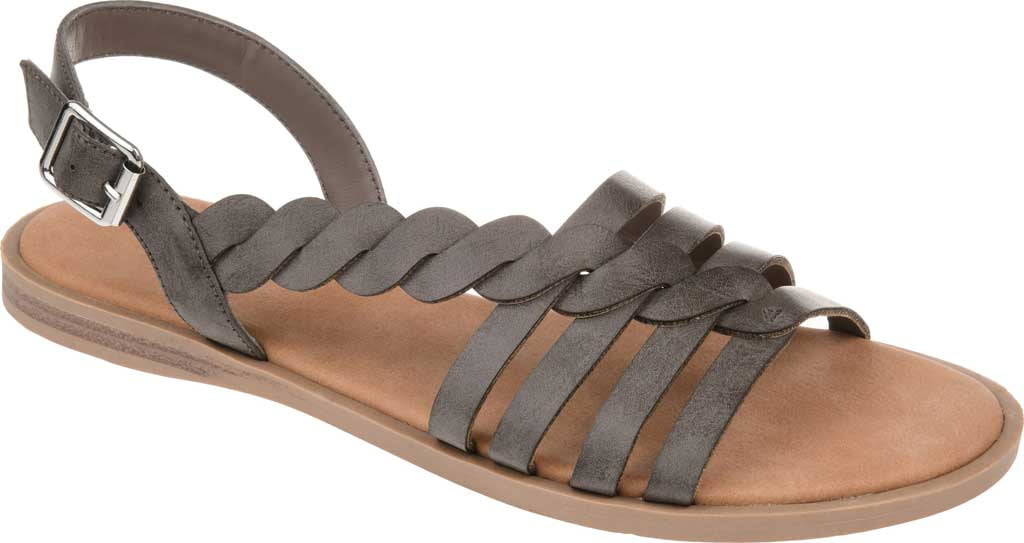 Women's Journee Collection Solay Flat Strappy Sandal Grey Faux Leather 6.5 M