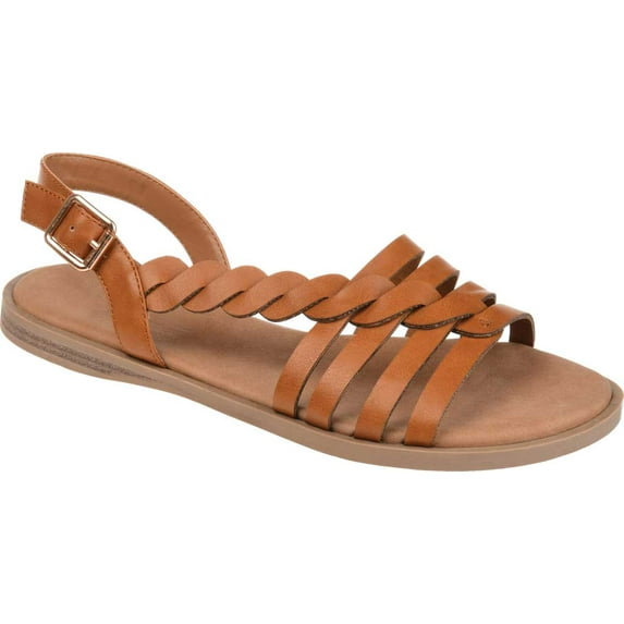 Women's Journee Collection Solay Flat Strappy Sandal Tan Faux Leather 11 M