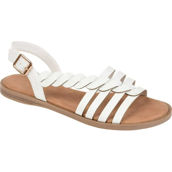 Women's Journee Collection Solay Flat Strappy Sandal White Faux Leather 5.5 M