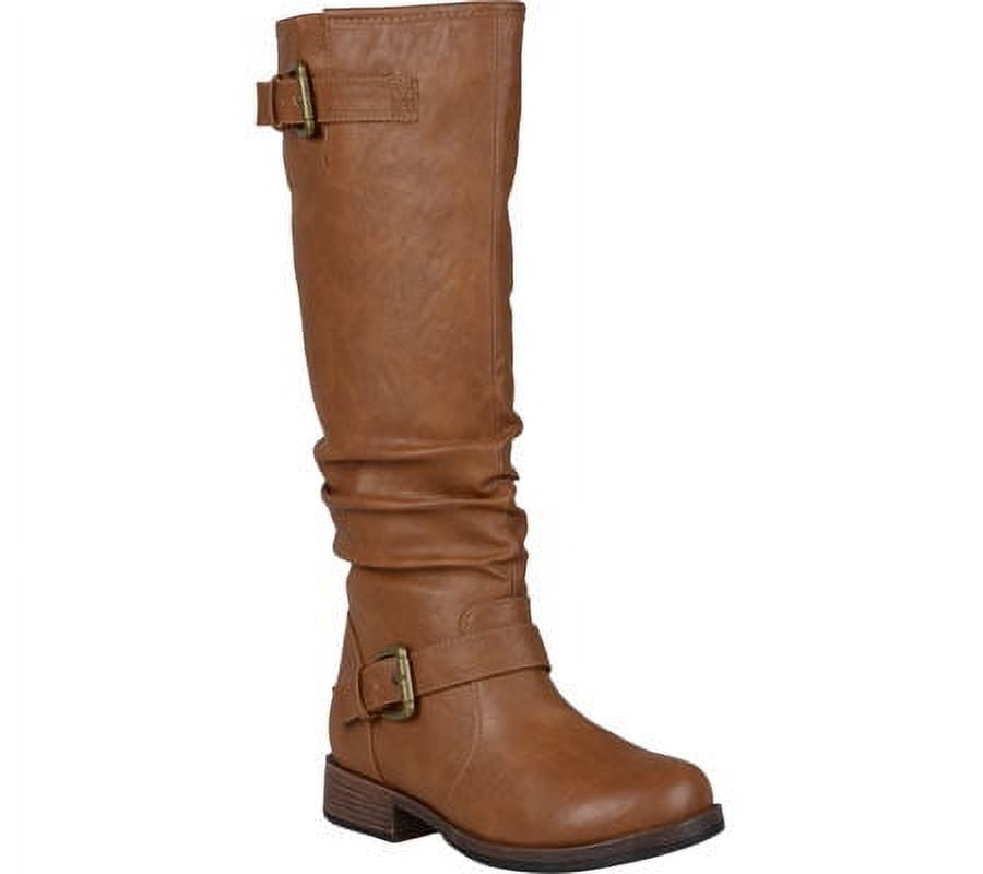Women s Journee Collection Stormy Extra Wide Calf Knee High Slouch Boot Tan Faux Leather 9 M Walmart