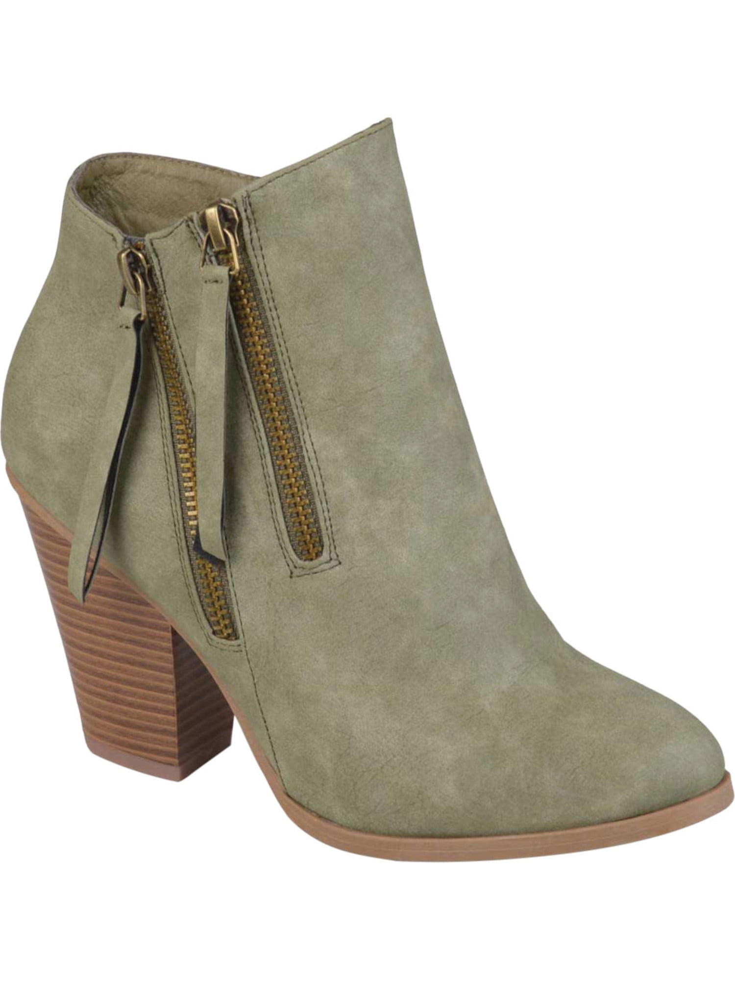 Women's Journee Collection Vally Heeled Ankle Bootie Olive Faux Leather