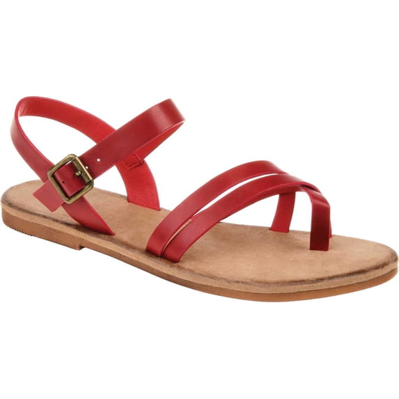 Women's Journee Collection Vasek Flat Thong Sandal Red Faux Leather 11 M