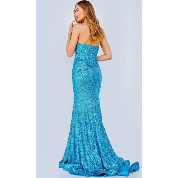 Women's Jovani 23077 Strapless Sequin Mermaid Prom 2026 Gown Dress Turquoise Size 24