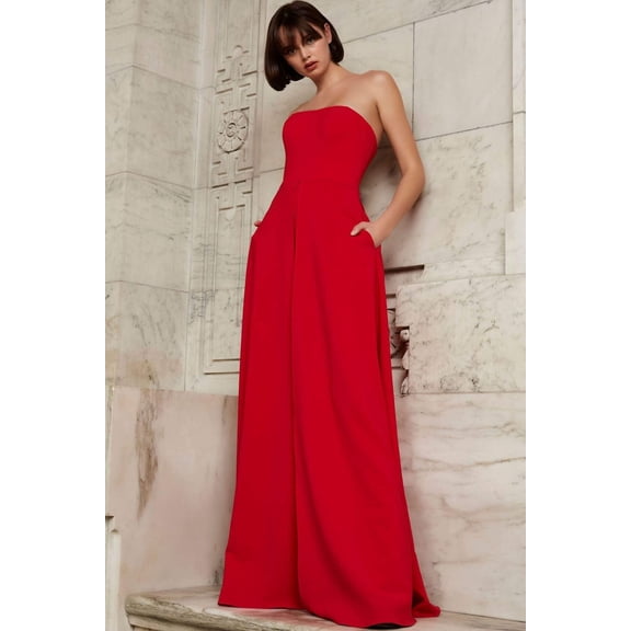 Women's Jovani Strapless Wide Leg Formal Evening Elegant Jumpsuit With Overlay 03529 Dress White Size 2