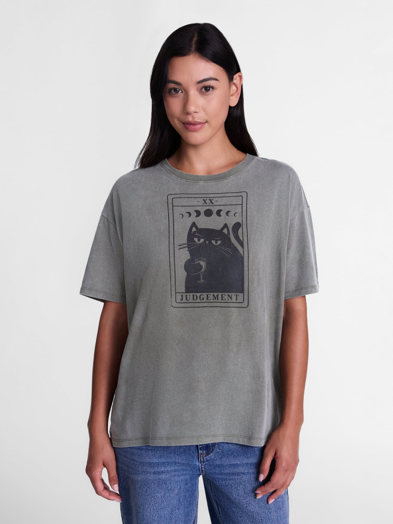 Women's Cat Tarot Card Graphic Seasonal Fall Tee, from Positivitees, Sizes S-4X