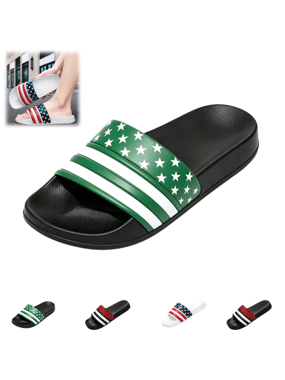 Women’s July 4th Patriotic Slide Sandals USA Flag Print EVA Lightweight Non-Slip Flip Flops for Summer Beach Pool,Army Green,42