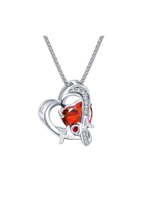Women's July Birthstone Heart Necklace Love for Mom Pendant Birthday Mothers Day Christmas Holiday Gift