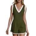 thumbnail image 1 of Women's Jumpsuit Color Blocking V-Neck Sleeveless Short Romper, Sporty Summer Casual Beach Outfit, 1 of 7