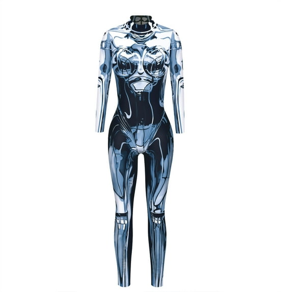 Women's Jumpsuit Cool Tech Print Long Sleeve Bodysuit for Halloween Party and Comfort