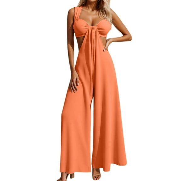 Women's Jumpsuit Elegant Square Neck Backless Wide Leg Casual Dressy Party Wear Summer Spring Fall Loose Fit Comfortable Jumpsuit
