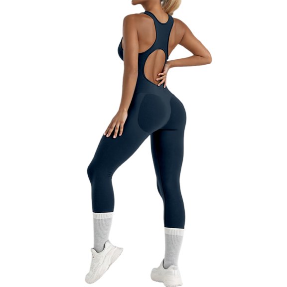 Women's Jumpsuit Long Sleeve Workout Bodysuit Zip Front Backless Jumpsuit For Yoga Running Hiking Casual Wear Stretchy Comfortable Athletic Outfit