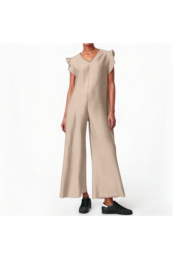 Women's Jumpsuit Sleeveless Jumpsuit Wide Leg Pants Ruffled Edge Hat Sleeves Work Business Dance Party Dress Long Sleeve Dresses Short Sleeve Dress Knee Length Business Casual Dresses for Women Casual