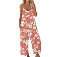 thumbnail image 1 of Women's Jumpsuit Summer Casual Spaghetti Strap Floral Print Long Romper with Pocket Wide Leg Scoop Neck Loose Outfits, Orange, XXL, 1 of 5