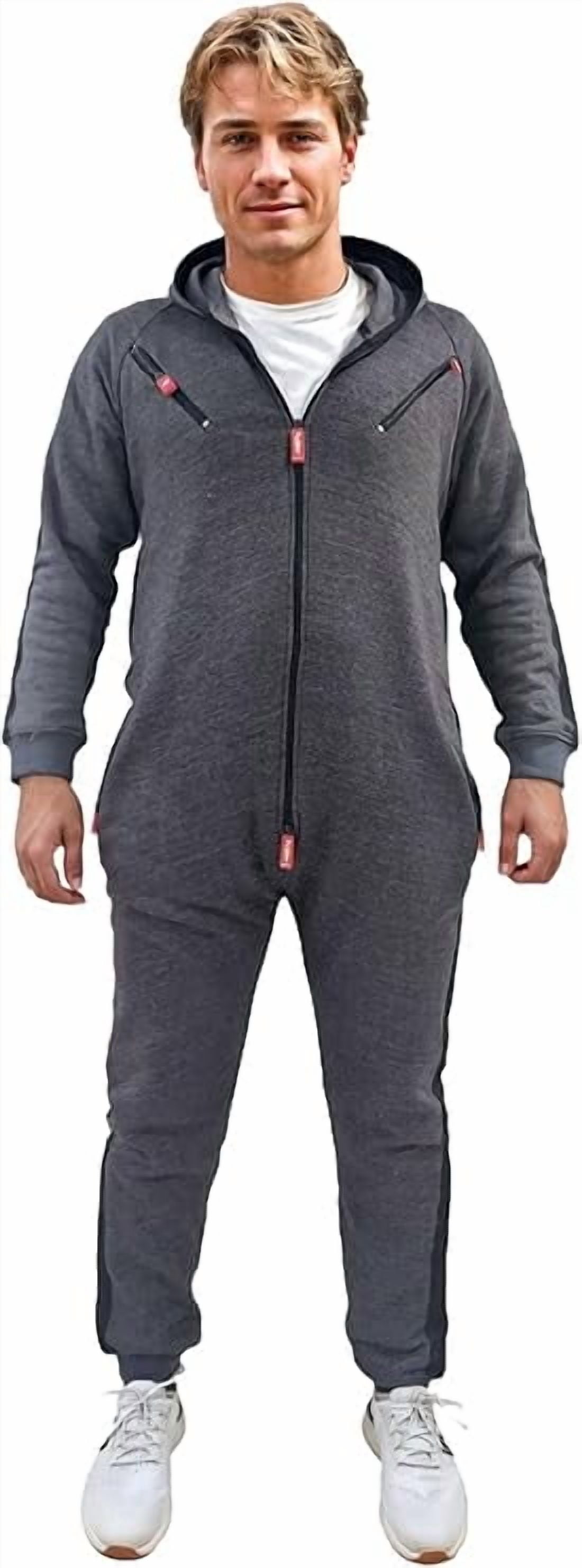 Women's Fleece Onesie Jumpsuit - Non-Footed One-Piece Pajama With Hood & Pockets, Cozy Adult Playsuit