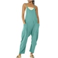 thumbnail image 1 of Women's Jumpsuits Casual Loose Sleeveless V Neck Jumpsuits Spaghetti Strap Stretchy Wide Leg Rompers with Pockets, 1 of 4