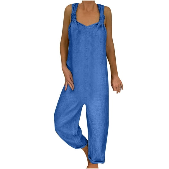 Women's Jumpsuits Overalls Plus Size Wide Leg Summer Casual Loose Comfy Cotton Linen Baggy Bib Pants Rompers