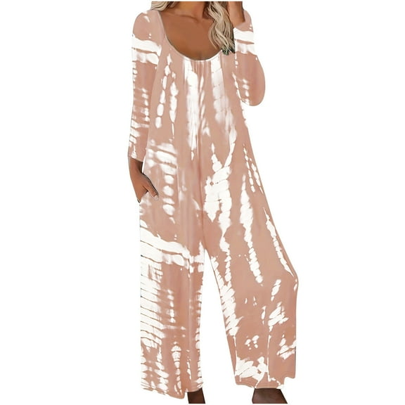 Women's Jumpsuits & Playsuits Elegant Romper Ladies Pleated Loose Dungarees with Pocket Wide Leg Graffic Overalls Baggy Pants Summer Long Sleeve Playsuit for Party Holiday
