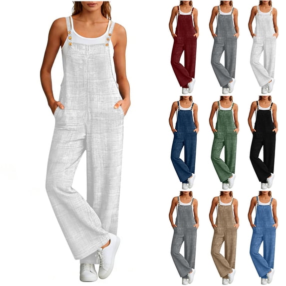 Women's Jumpsuits Plus Size Casual Sleeveless Style Camisole Linen Dress Round Neck Ankle-length Dress