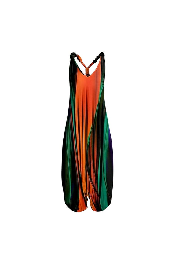 Women's Jumpsuits Racerback Harem Jumpsuit Spaghetti Straps Vintage Paisley Overalls Boho Print Romper Long Playsuit Strapless Sleeveless Jumpsuit Orange XL