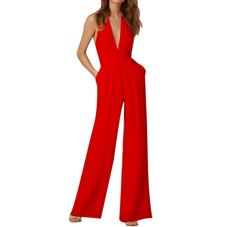 Women's Jumpsuits, Rompers & Overalls Banquet Dress Hanging Neck Long Pants  Jumpers for Women 