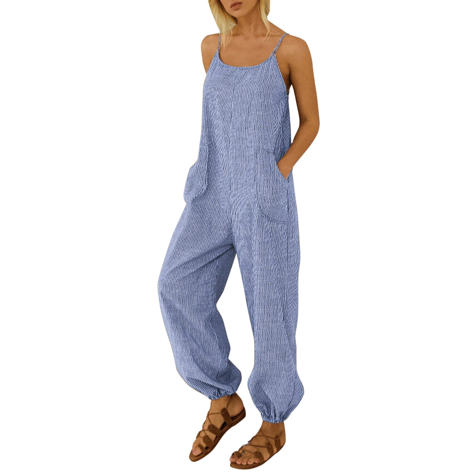 Women's Jumpsuits, Rompers & Overalls Casual Boho Stripe Print Pocket