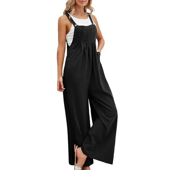 Women's Jumpsuits, Rompers & Overalls Casual Pocket Strap Solid Playsuit Button Long Jumpsuits for Women
