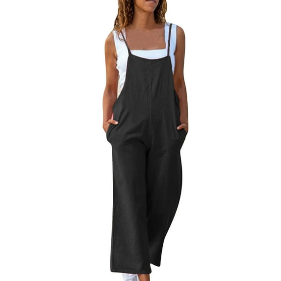 Women's Jumpsuits, Rompers & Overalls Fashion Solid Color Sleeveless Tank Baggy Loose Linen Jumpers for Women