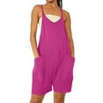 thumbnail image 1 of Women's Jumpsuits, Rompers & Overalls Sleeveless Casual Solid Summer Wide Leg Bib Pants Bottons With Pockets Short Rompers for Women Dressy Purple L, 1 of 5