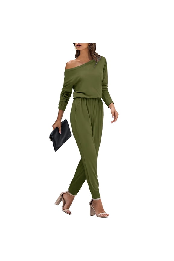 Women's Jumpsuits, Rompers & Overalls Women'S Fall/Winter Solid Color Long Sleeve One Neck Jumpsuit With Drawstring At The Waist For Effect Suit Set One Piece Jumpsuits for Women