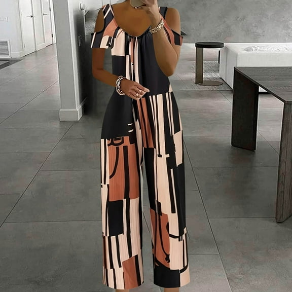 Women's Jumpsuits, Rompers & Overalls Women'S Short-Sleeved Crew Neck With Off-The-Shoulder Pockets Casual Wide-Leg Jumpsuits One Piece Jumpsuits for Women