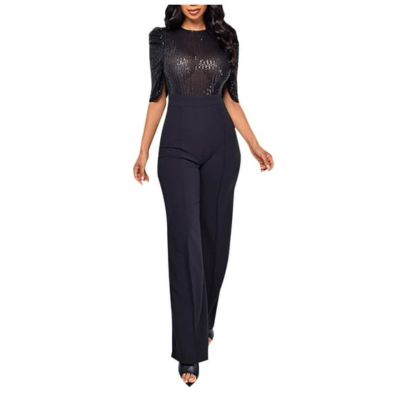 Women's Jumpsuits, Rompers & Overalls Women'S Solid Color High-Waisted Sleeveless Off-The-Shoulder Sequin Slim Long Sequin Romper One Piece Jumpsuits for Women