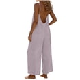 thumbnail image 1 of Women's Jumpsuits Solid Color Adjustable Spaghetti Strap Rompers Backless Wide Leg Long Pants Overalls with Pockets Beach Vacation Outfits, 1 of 6