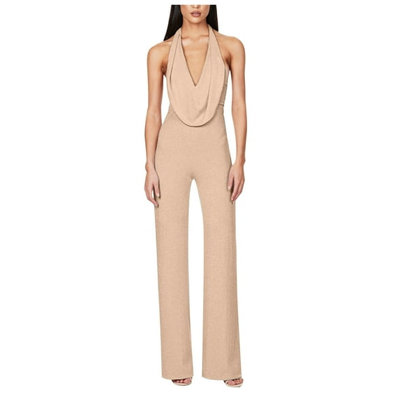 Women's Jumpsuits Women'S Solid Color High-Waisted Sleeveless Off-The-Shoulder Sequin Slim Long Sequin Romper Dressy Jumpsuits for Women Comfortable Pants for women