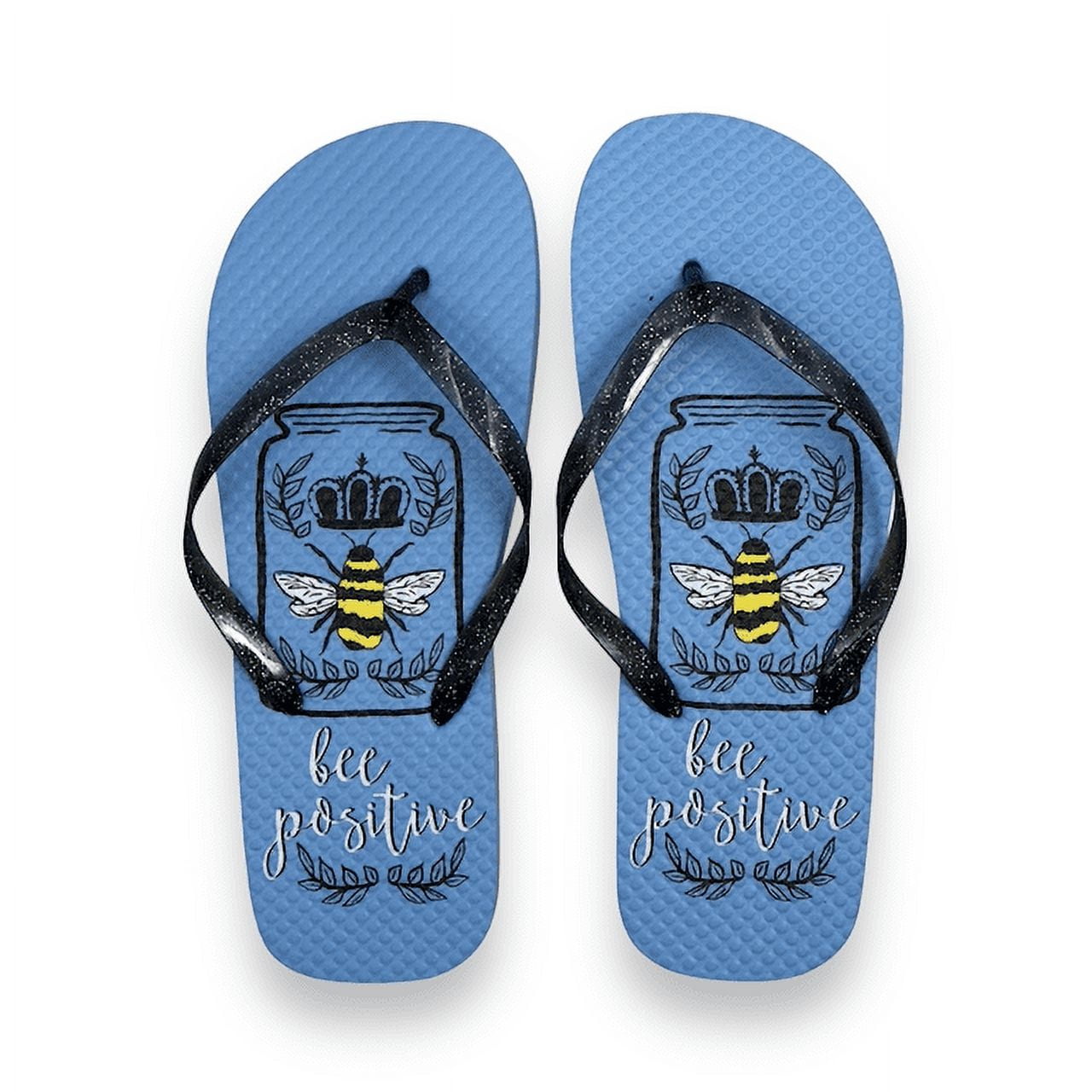 Women's Juncture "Bee Positive" Rubber FlipFlops Blue [Size M 7/8