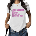 thumbnail image 1 of Women's "June Girl With Tattoos Pretty Eyes And Thick Thighs" Vibrant Graphic T-Shirt Short Sleeve Round Neck Top White S-5XL, 1 of 5
